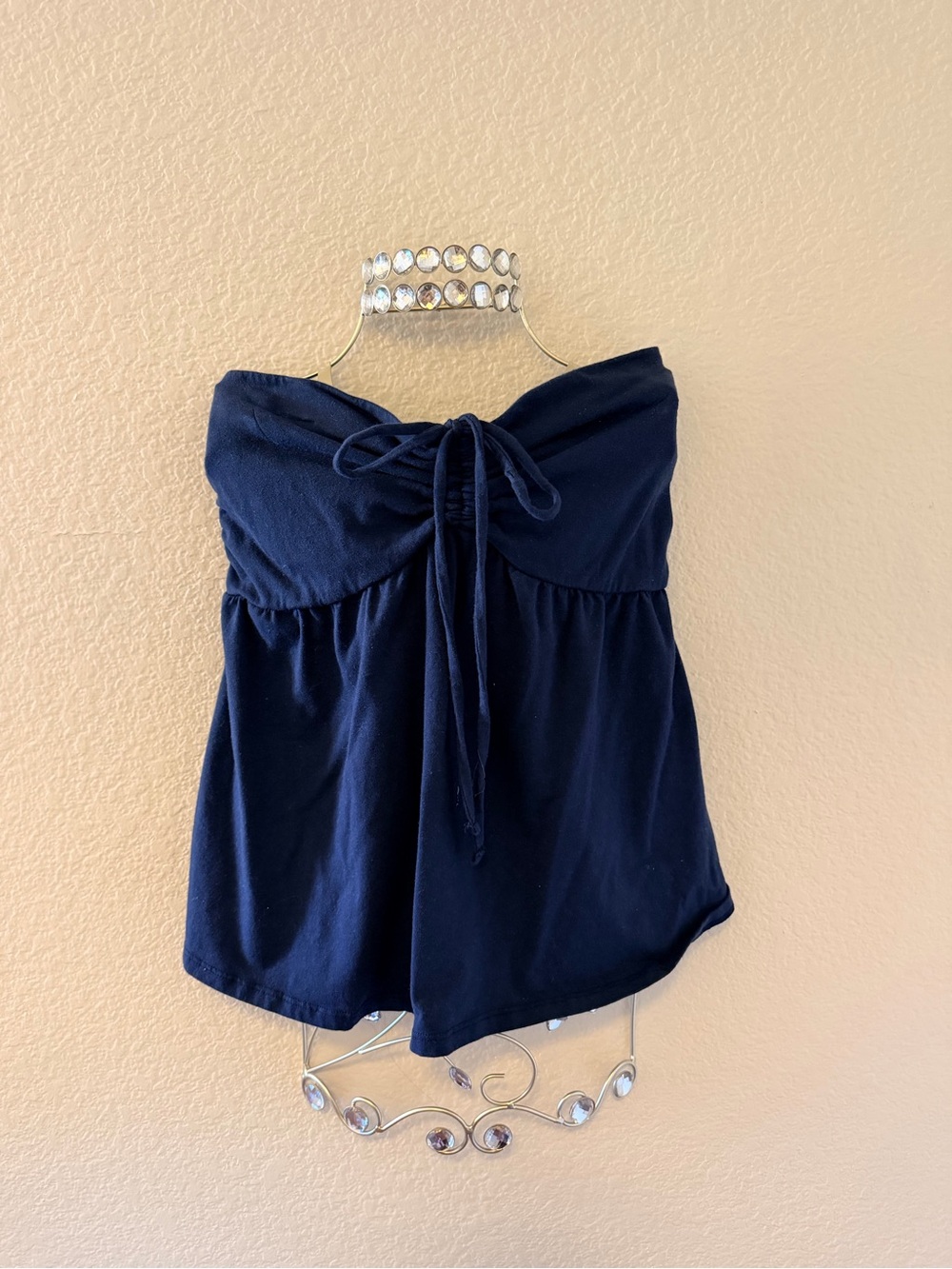 Hollister Navy Blue Strapless top with Drawstring